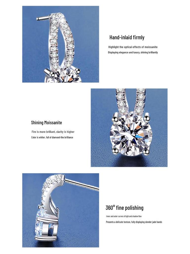 S925 Sterlingsilber Minimalistische Hasenohren Moissanit Ohrstecker mit einem Nischendesign.