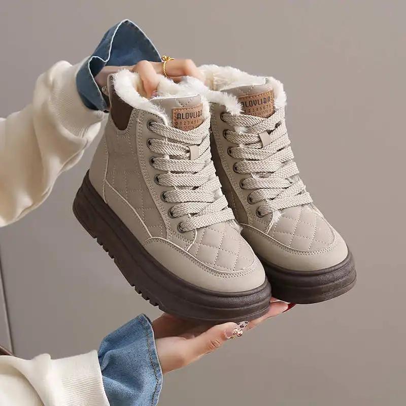 Slip-resistant PU Leather Boot Boots Walking Sporty Woman Sneakers Ladies Shoes Size 42 Sports Scarp Sapatenos Vintage