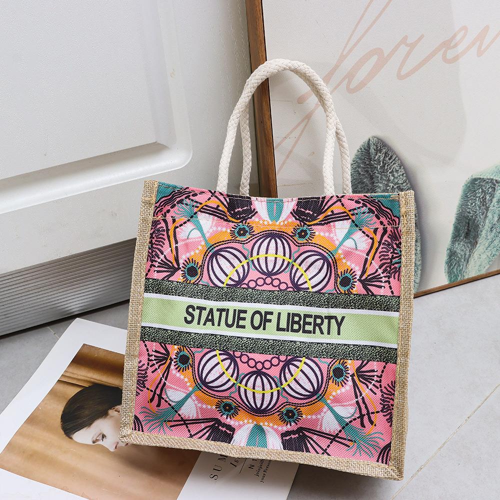 Portable Linen Tote Bag High-capacity Shopping Bag Hot Sale Versatile Handbag  Beach