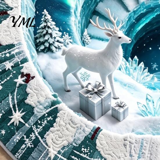 Soft Crystal Velvet Mat 3D Optical Illusion Round Christmas Rug, Cute Santa Claus Floor Mat, Holiday Area Carpet Vivid Printed Circular for