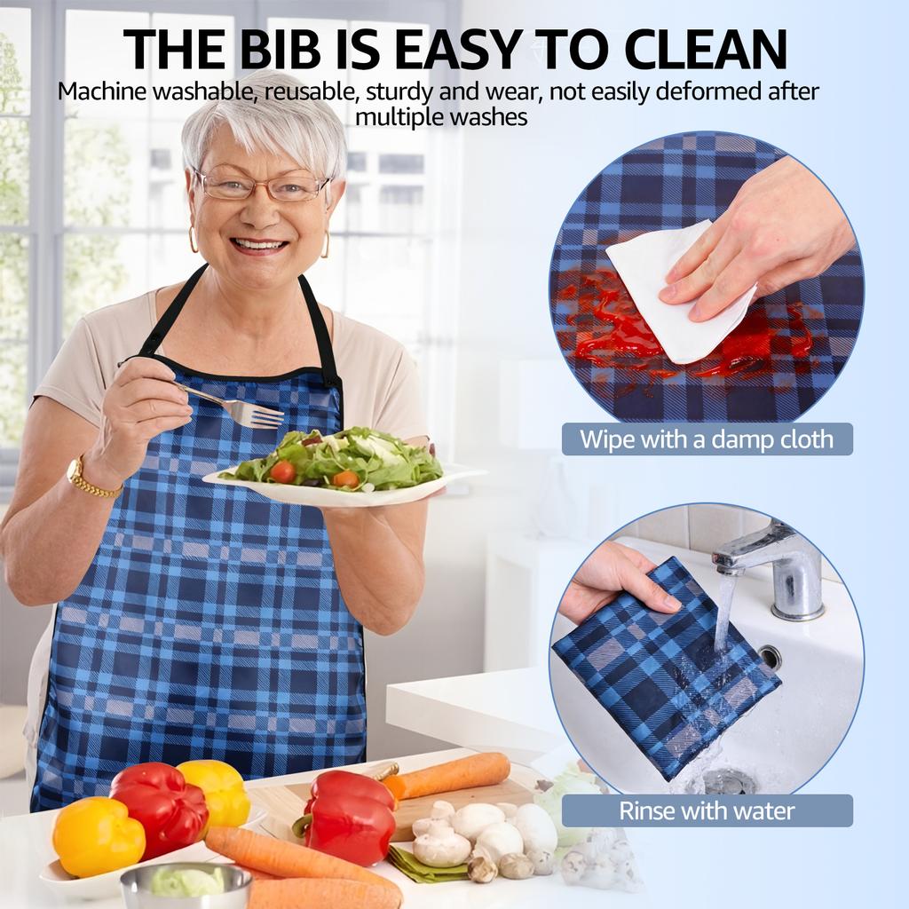 3Pcs Adult Bibs for Elderly Waterproof Dining Clothing Protectors Reusable Apron with Crumb Catcher for Special Needs