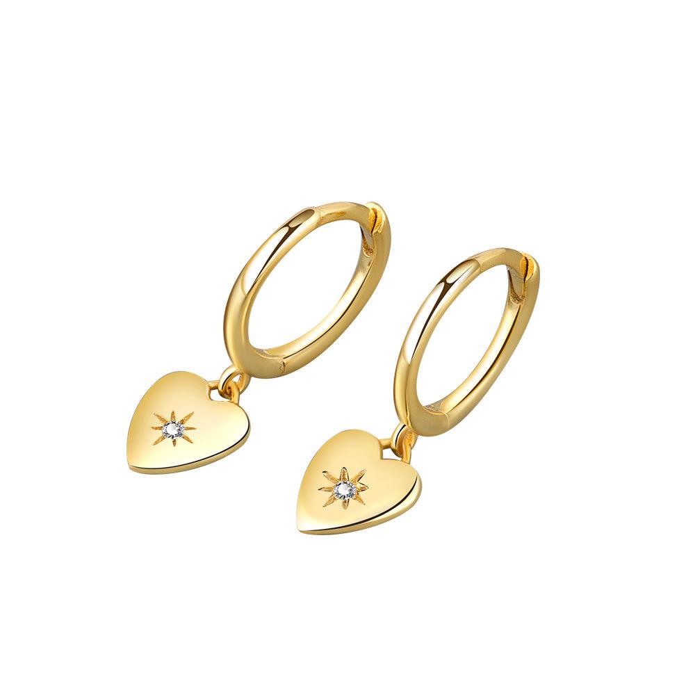 14K Gold Heart Diamond Drop Earrings Minimalist Chic Elegant Slimming Dangle Earrings For Women High End Jewelry