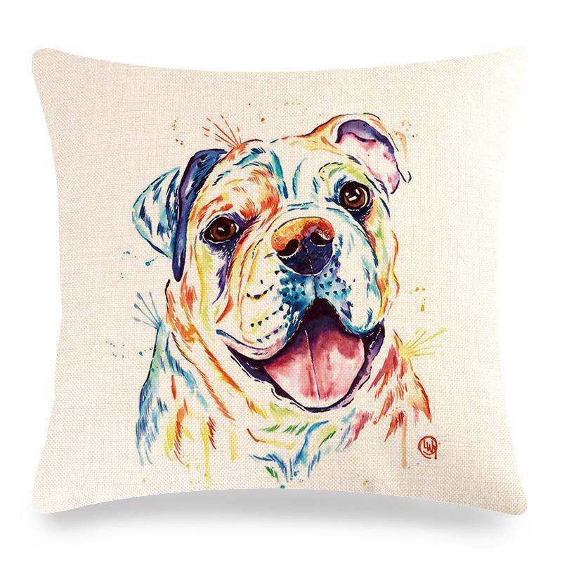 Creative Hand-Drawn Colorful Pet Dog Digital Printing Short Plush Pillow Covers For Car Sofa Office Cushion Cover Home Goods