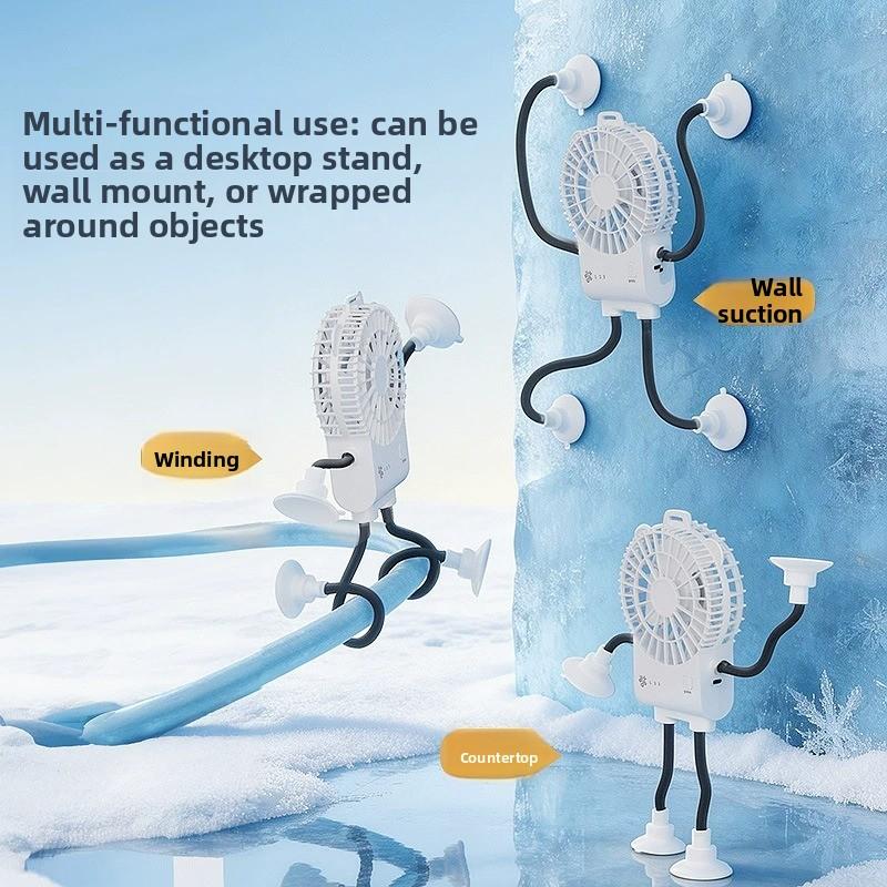 Ventilador de escritorio portátil recargable con luz LED y soporte de ventosa para hogar y oficina
