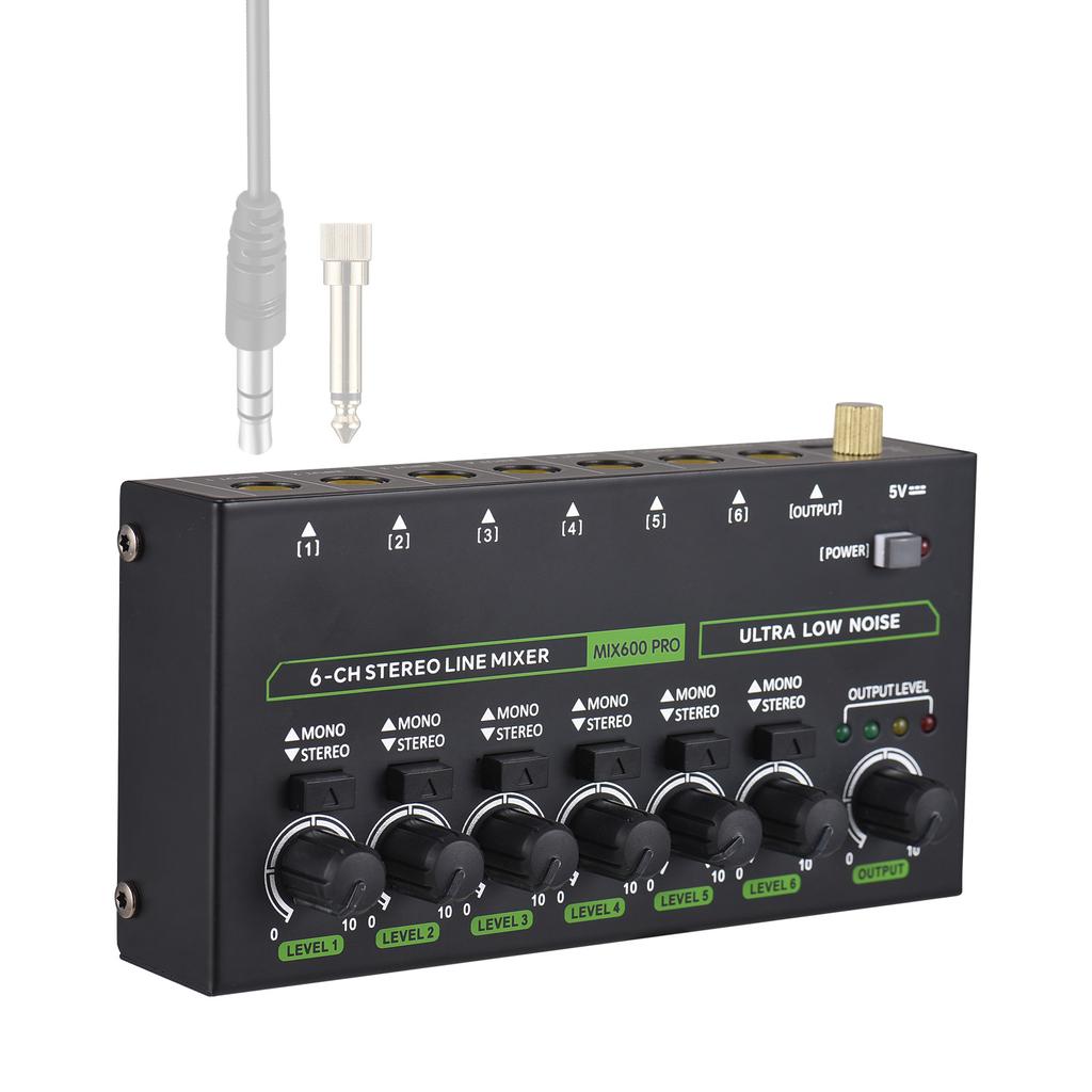 6-Channel Audio Mixer Mini Audio Mixer Stereo Mono Switching 6.35mm TRS/TS Input Metal Shell Type-C