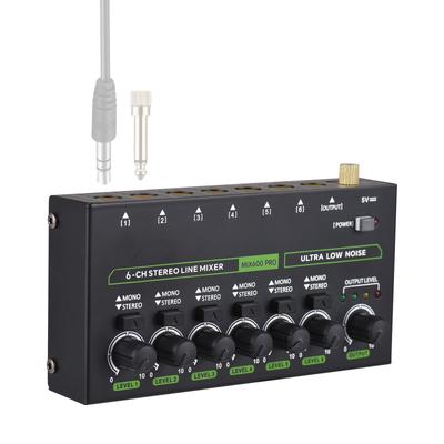 6-Kanal-Audiomixer Mini-Audiomixer Stereo-Mono-Umschaltung 6,35 mm TRS/TS-Eingang Metallgehäuse Typ C