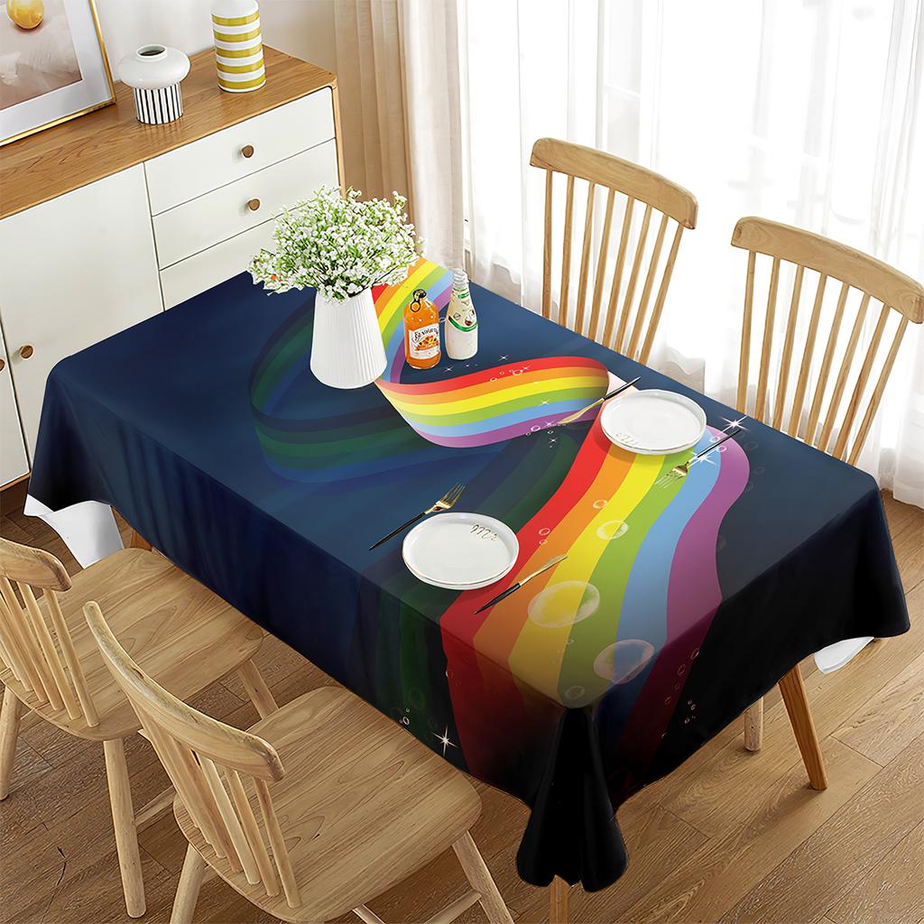 Striped Tablecloth for Rectangle Tables, Abstract Geometric Stripe Polyester Geometric Table Cloth for Kitchen Dining Room