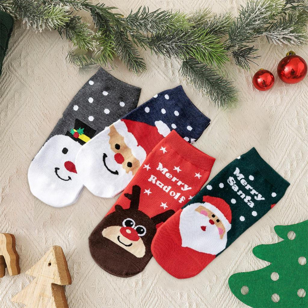 4 Pair Novelty Low Crew Socks Chrismas Short Sock Spotted Background