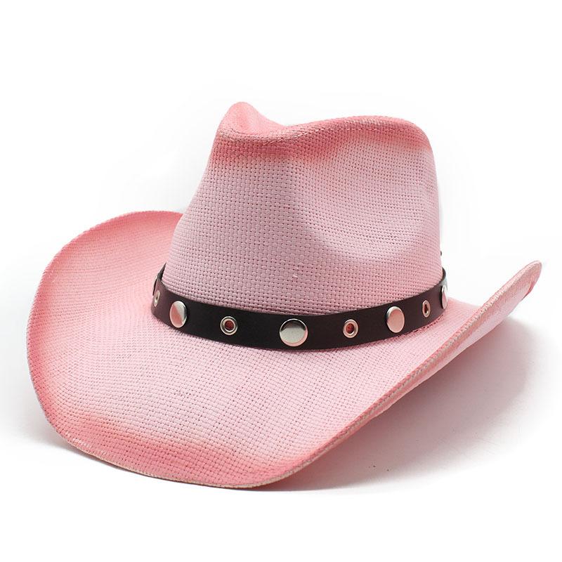 Pink Spring Summer Men'S And Women'S Western Cowboy Sun Hat Bent Jazz Straw Hat Spray Painted Hat Outdoor Sun Hat