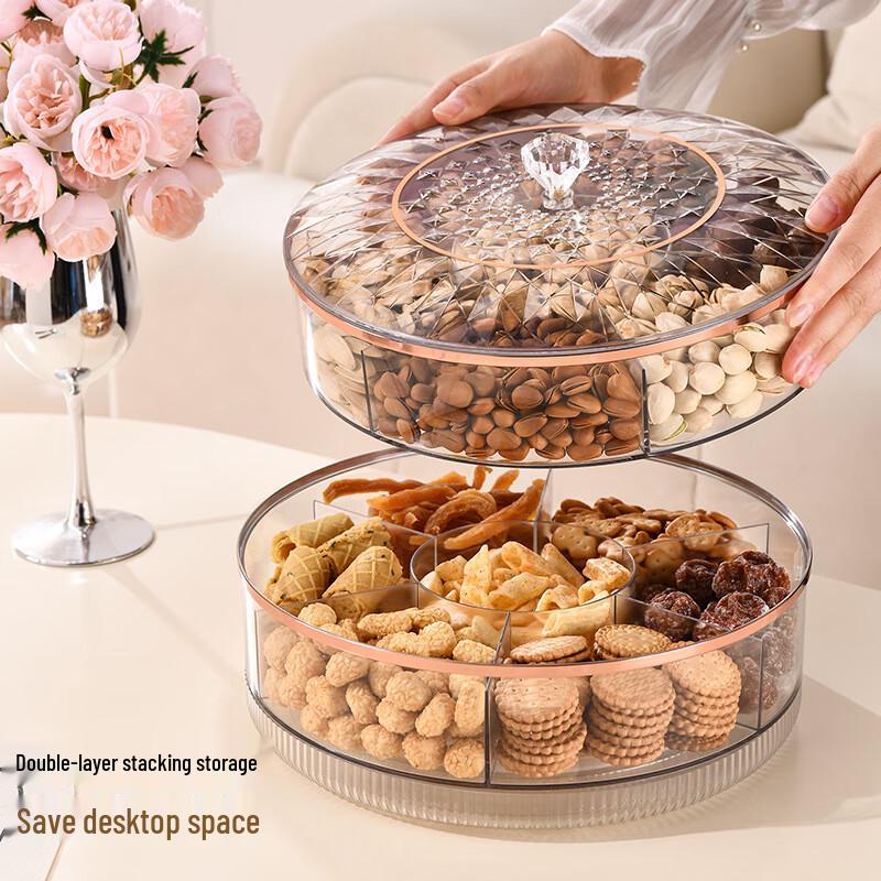 Rotating Double-Layer Snack and Fruit Tray