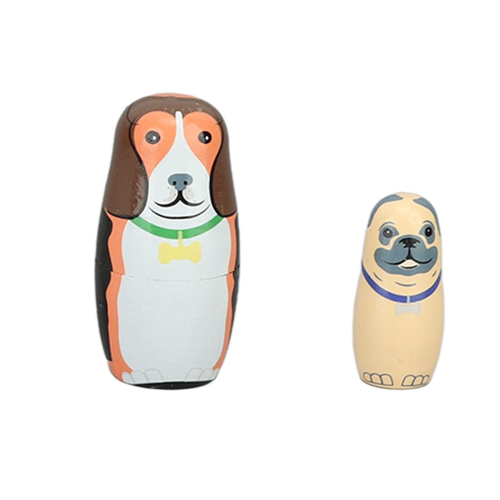 5Pcs Wooden Cute Dog Russian Nesting Doll Toys Handmade Wooden Cute Dog Matryoshka Doll Set for Kids Christmas Birthday Wish Gift