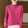 Women's Cashmere Striped Slimming Knit Sweater - Half-High Neck Autumn/Winter Base Layer