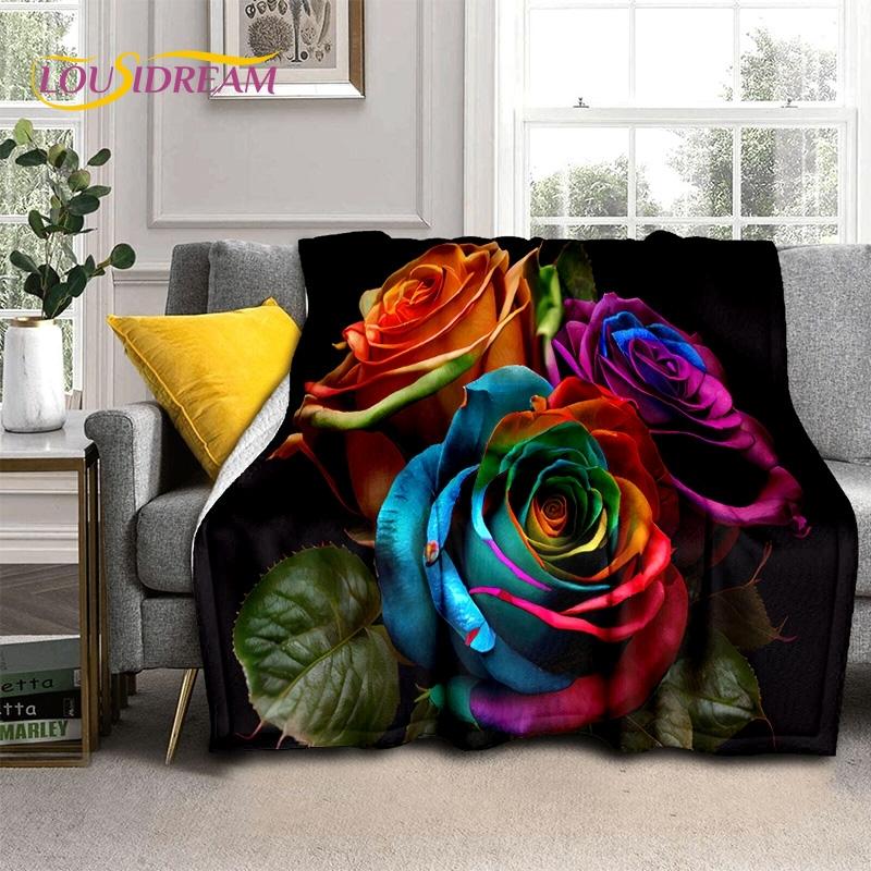 Mantas Suaves Románticas Nórdicas con Flores de Rosa 3D, Manta de Tiro para Mantener el Calor, Manta Cómoda para Picnic, Camas, Sofá, Dormitorio del Hogar, Regalo
