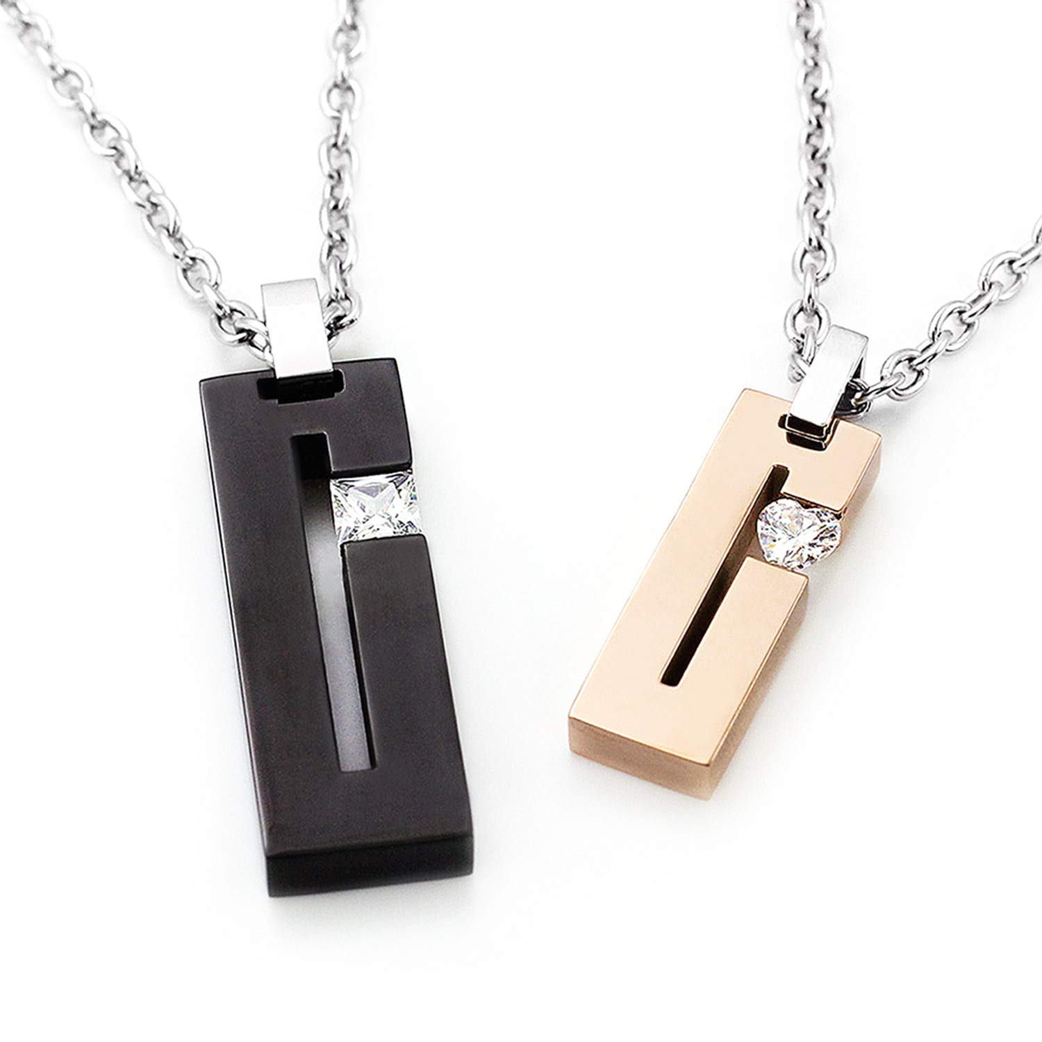 

Pair Necklace Metal Allergy Stainless Steel Rectangle Heart Black Pink Gold [Barzaz] чорний