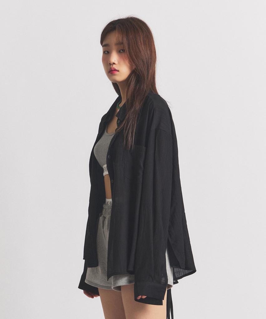 NEALIZE Ribbon Oversized See-Through Shirt Black