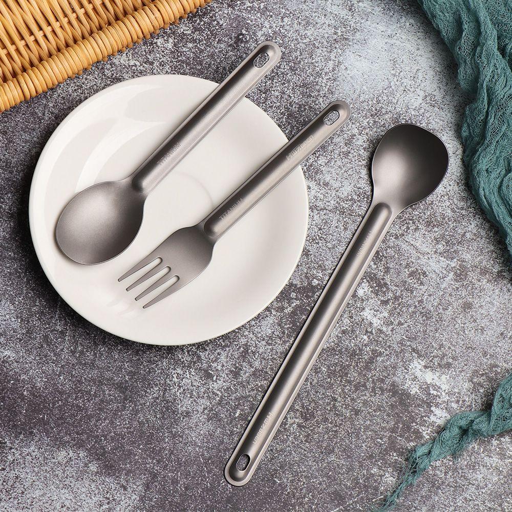 Ultralight New Pure Portable Long Handle Spoon Cutlery Fork Outdoor Picnic Accessories Titanium Cookware