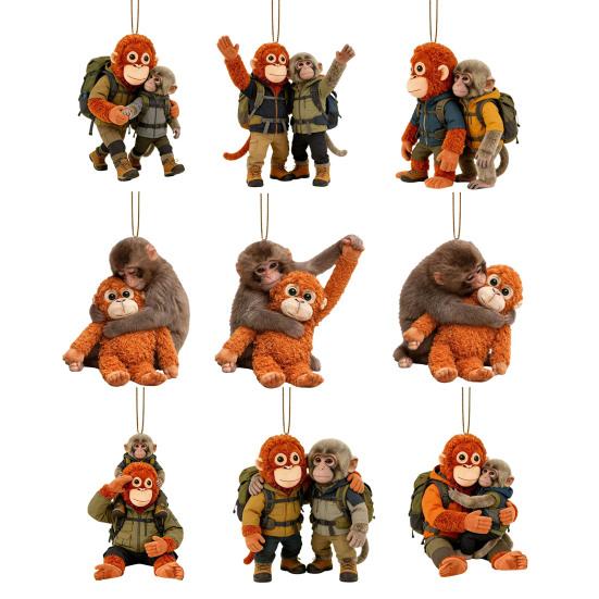 Monkey Hugging Plush Toy Keychain 2D Monkey Acrylic Keychain for Backpack Purse Car Keys Emotional Gift for Family Friends