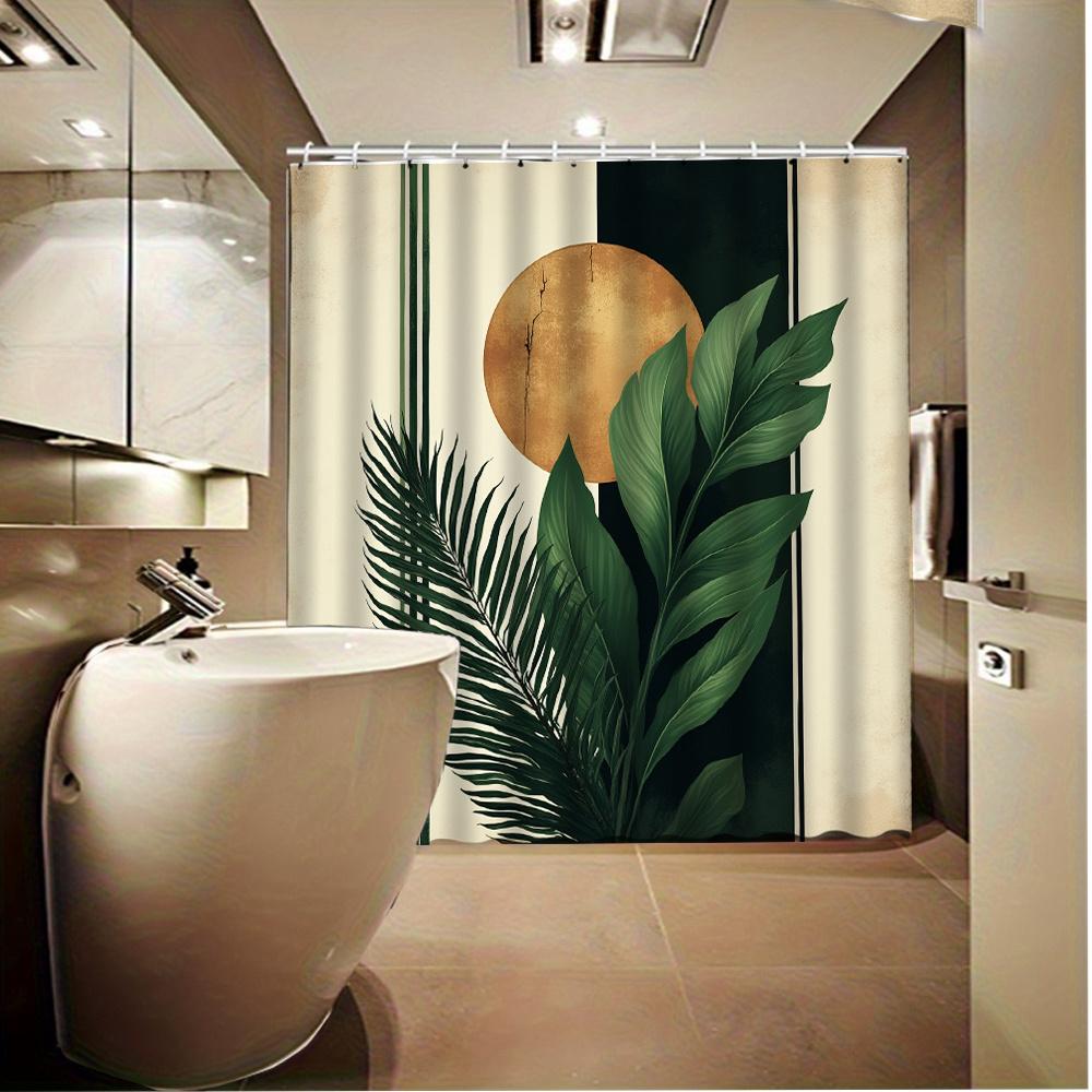 Tropical Botanical Leaf Green Gold Print Shower Curtain Waterproof Bathroom Decor Jungle Foliage Modern Spa Curtain for Home