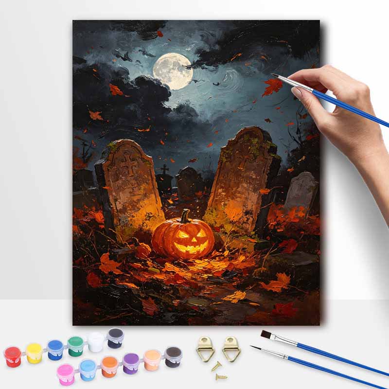 Digital Halloween Pumpkin Moon Oil Painting Art Coloring Painting Handmade Diy Home Decoration Painting