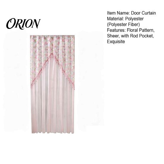 Romantic Home Decor for Living Room Sheer Floral Door Curtain with Beads, Lace Embroidered Gauze Double Layer Divider, Rod Pocket Doorway Bedroom