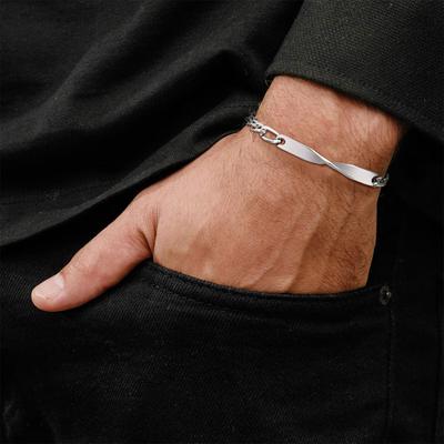 Vnox Adjustable Men's Mobius Chain Bracelet, Gold Silver Color Stainless Steel Waterproof Figaro Wristband Simple Male Jewelry
