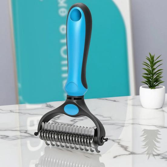 Pet Grooming Rake Double Sided Stainless Steel Blades Cat Deshedding Tool Pet Undercoat Rake for Dogs Cats Shedding Control Dematting