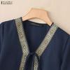 ZANZEA Women Lace-up Open Front Casual Short Sleeve Cardigan Blouse
