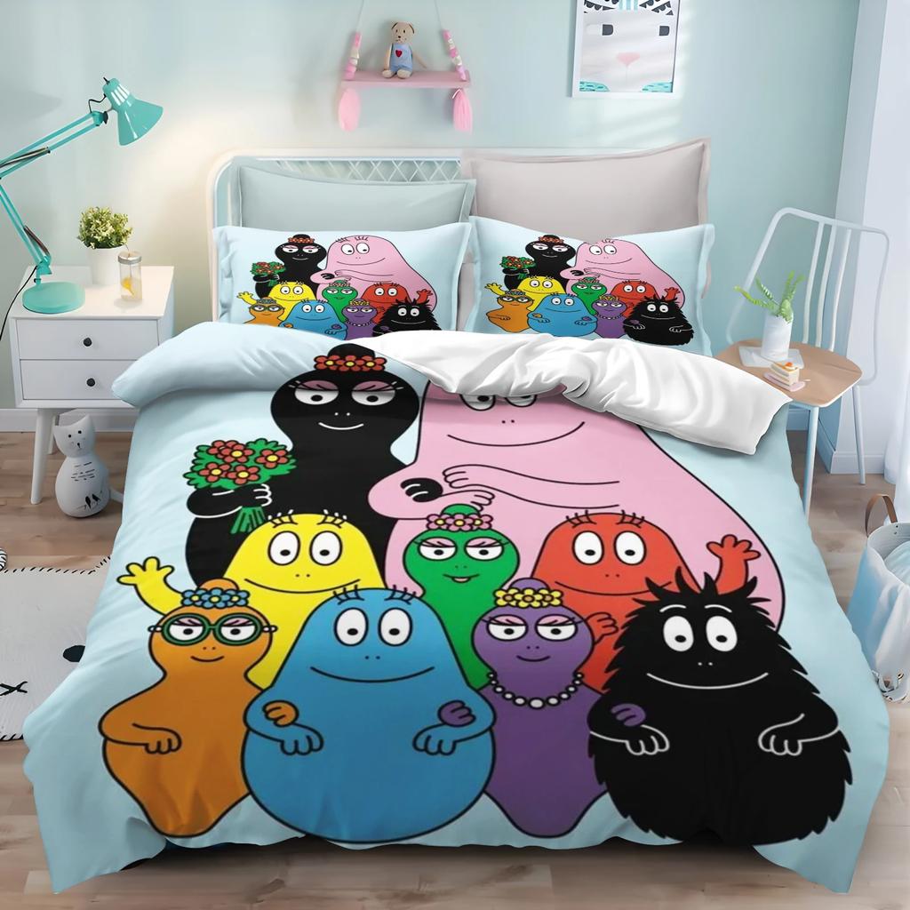 Kreskówka Barbapapa Poszwa na kołdrę Anime Druk 3D Słodki Zestaw do sypialni dziecięcej Poliester Prezent dla dorosłych 2/3 szt. Pościel