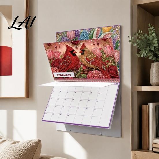 DIY Calendar Kit 2027 Diamond Art Painting Pattern Wall Calendar Rhinestone Gem 12 Monthly Planner Jan. 2026-Dec. Hanging for Home Office