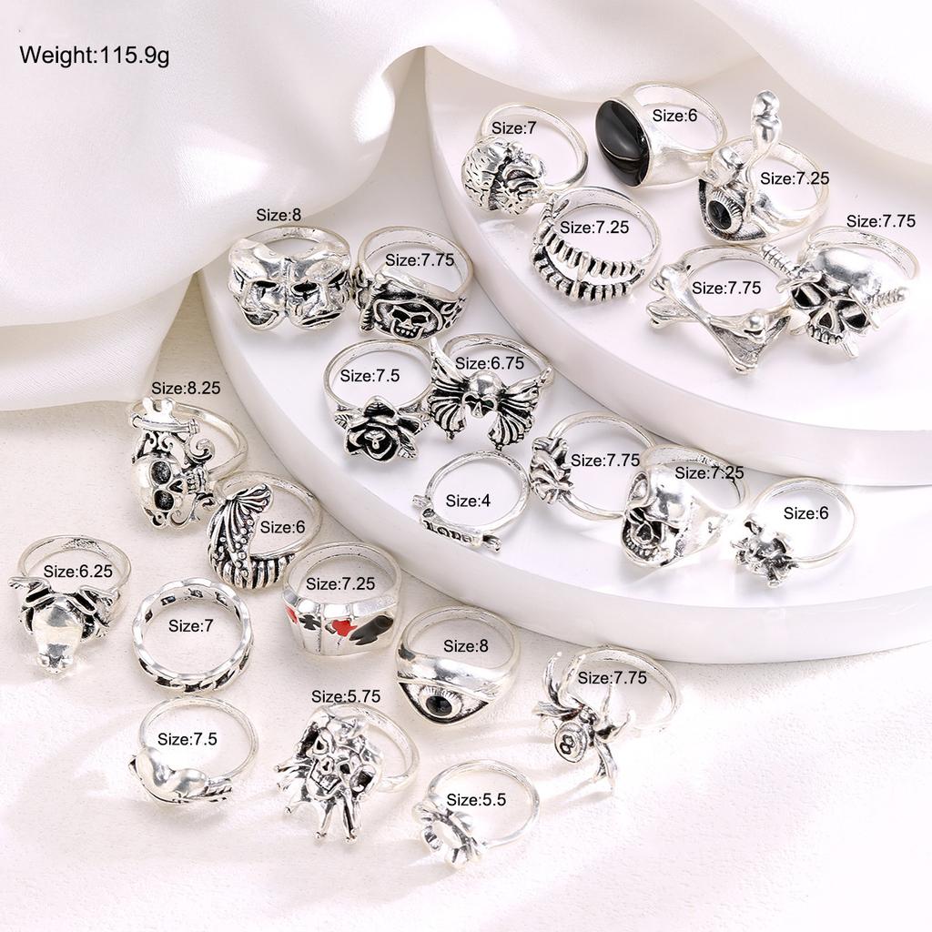 24 Pcs Gothic Skeleton Unisex Ring Set For Women Man Punk Grunge Butterfly Frog Jewelry Hip Hop Party Street Ring Accessories