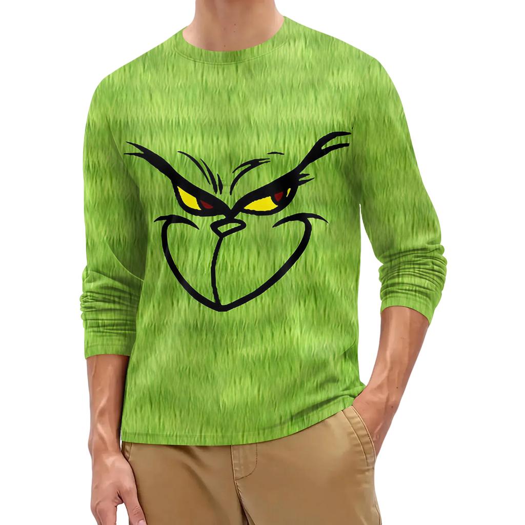 Men's Fashion Printed Round Neck Long Sleeve Bottoming Shirt Top