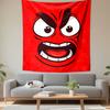 Angry Face Cartoon Print On Red Background Patterned Tapestry Decorative Wall Hanging, Home Bedroom Living Room Decor