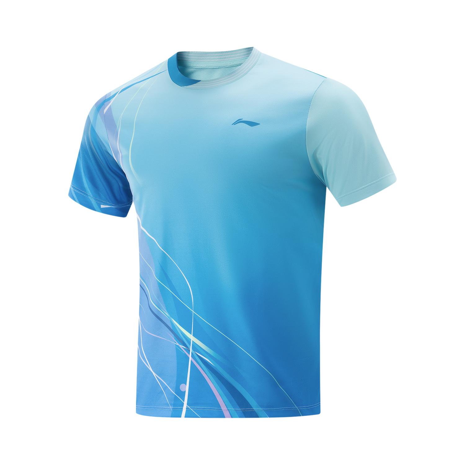 

Li-Ning Comfortable Simple Versatile Round Neck Quick-Dry Short Sleeve T-Shirt Men Tops Light-Wax-Blue AAYV115-3 S