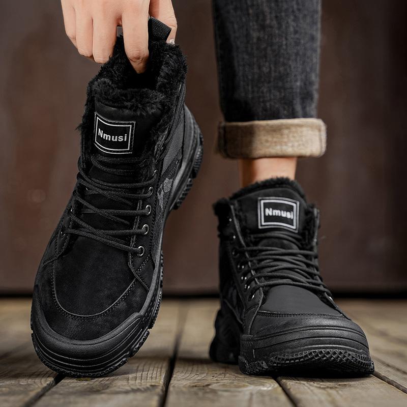 Men's Cotton Boots Winter New Warm Plush Casual Boots Soft Sole Outdoor High-top Boots Fashion Youth Joker Sports Tooling Boots
