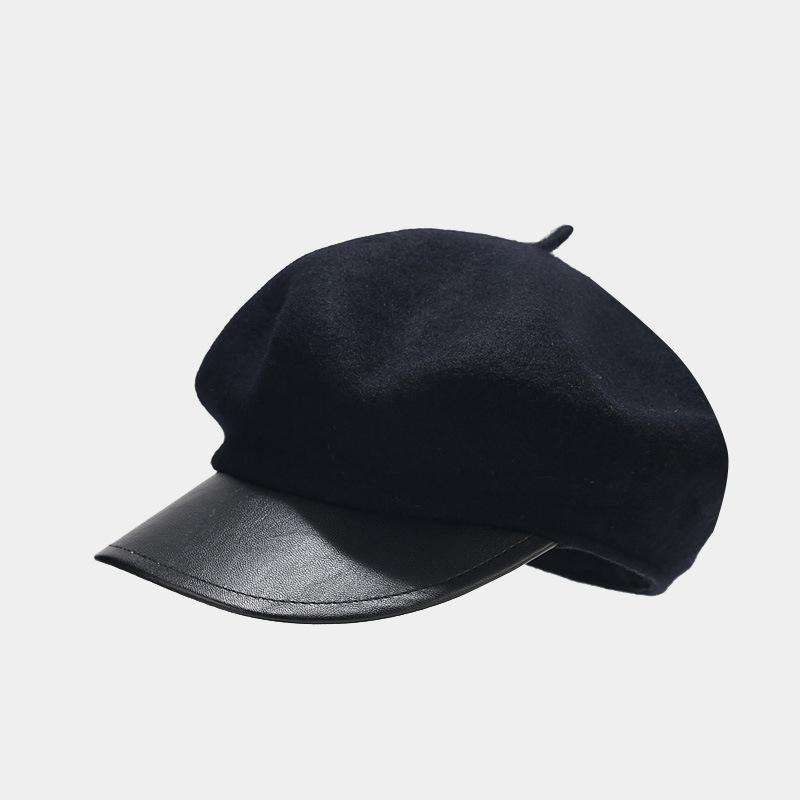 Internet Celebrity Beret Children Autumn and Winter British Retro Woolen Leather Brim Cap Painter Hat Tide