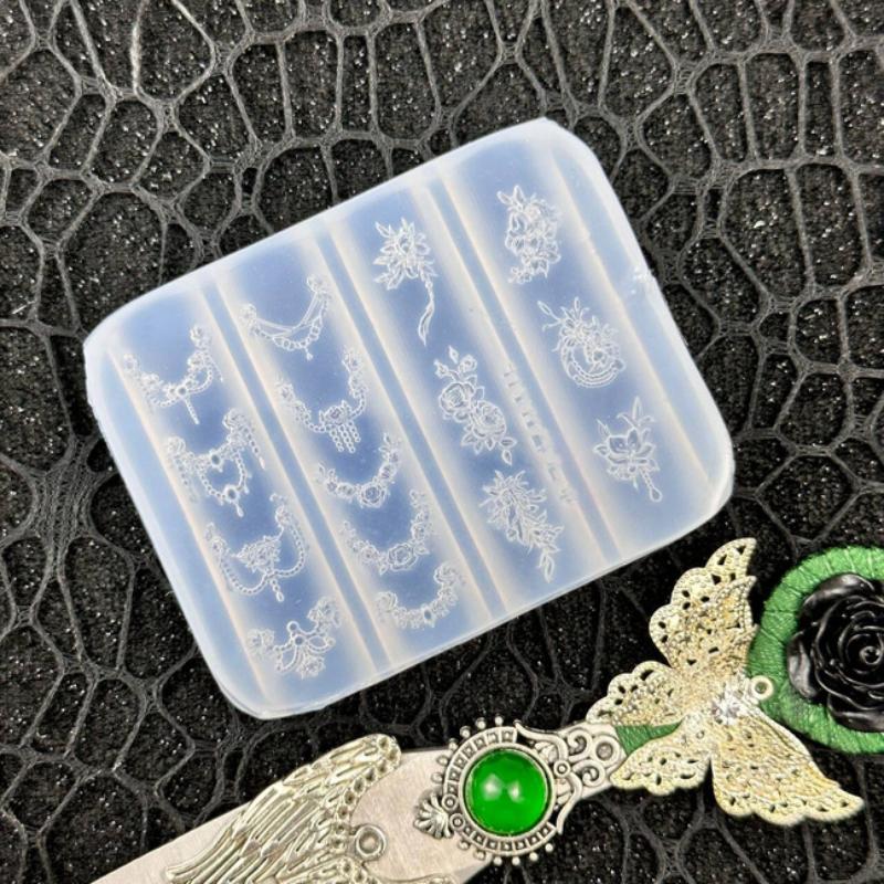 Blumenkette 3D Reliefschnitzerei Silikon-Nagelform DIY-Nagelkunst-Dekoration Florales Design Transparentes Maniküre-Schablone