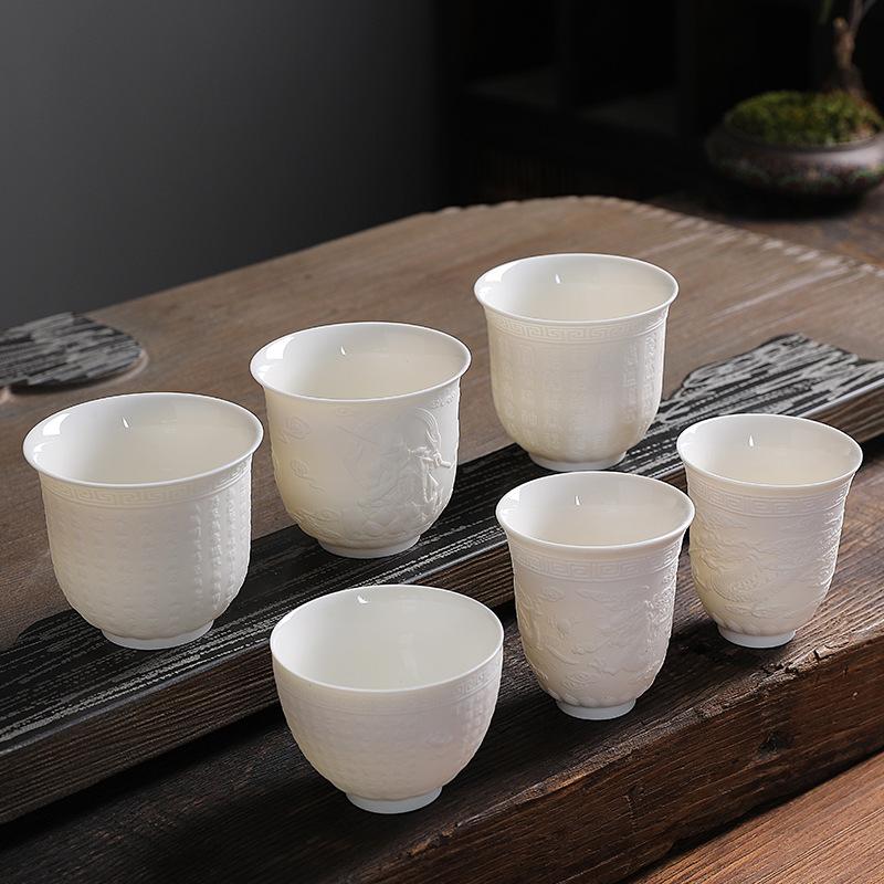 Dehua Ceramiczny Kubek do Herbaty Duży Mistrzowski Pojedynczy Kubek Osobisty Kubek do Degustacji Kubek z Sutrą Serca Zestaw do Herbaty z Porcelany Jadeitowej Tłuszczu Owczego Kung Fu Tea