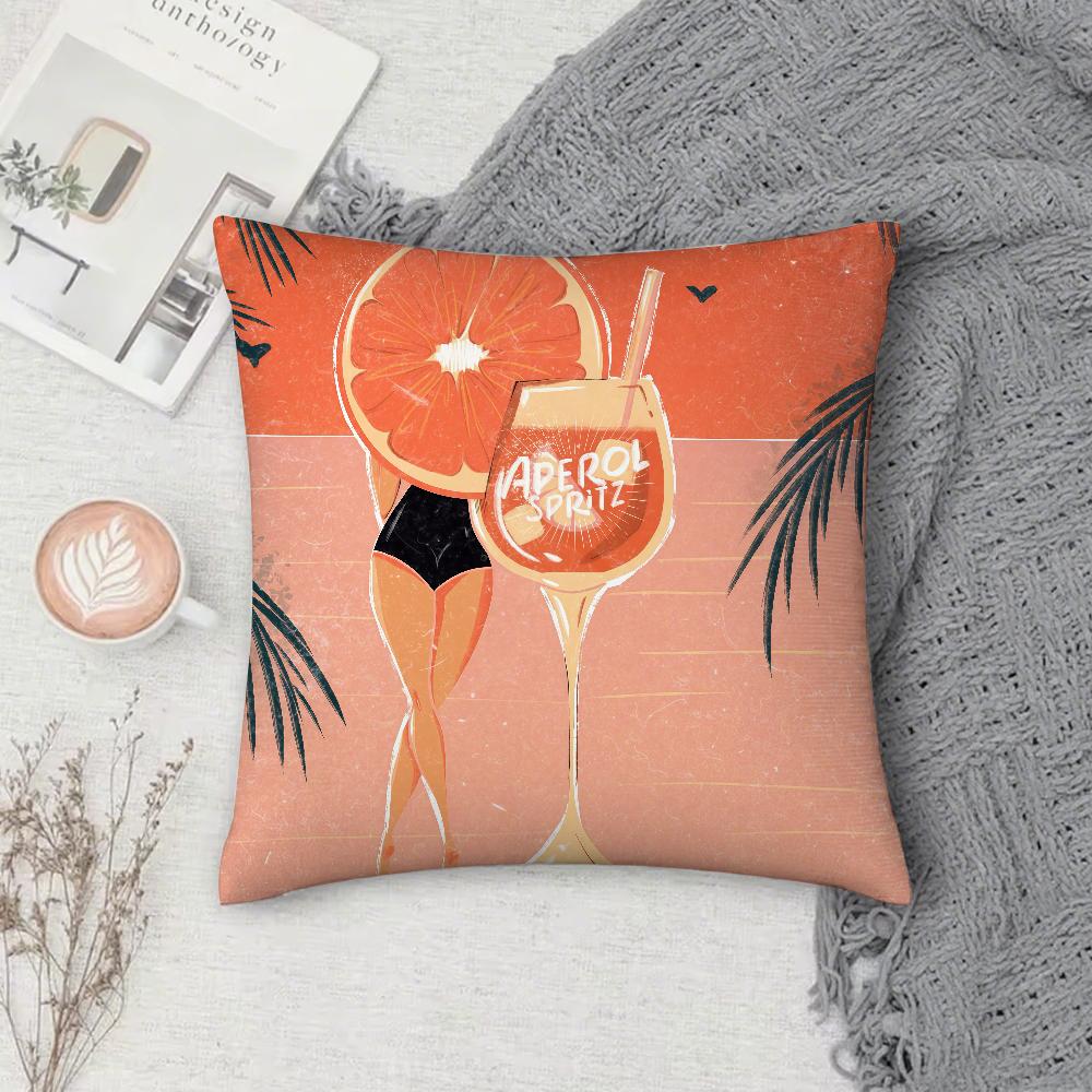 AAperol SSpritz Pillow Case Square DoubleSided Printing Sofa Cushion Cover Pillowcase Bedroom Bedside