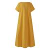 Vestido Maxi de Algodón y Lino de Verano para Mujer, Vintage Artístico de Color Sólido con Cuello Redondo de Manga Corta Holgado Talla Grande Casual Largo