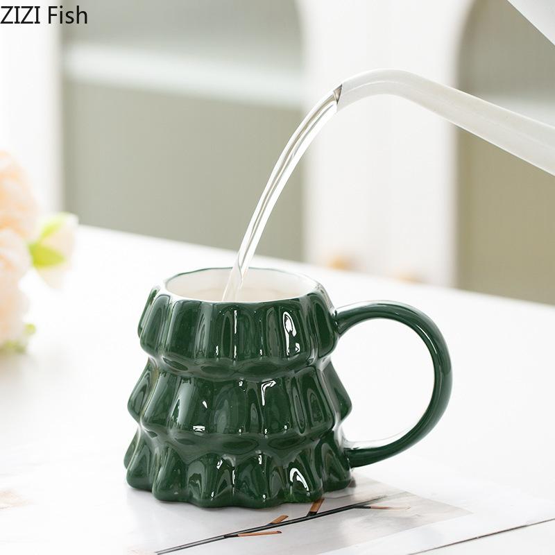 Christmas Tree Porcelain Mugs Water Cup Xmas Tableware 230ml Coffee Mug Dining Table Afternoon Tea Teacup Fruits Juice Cup