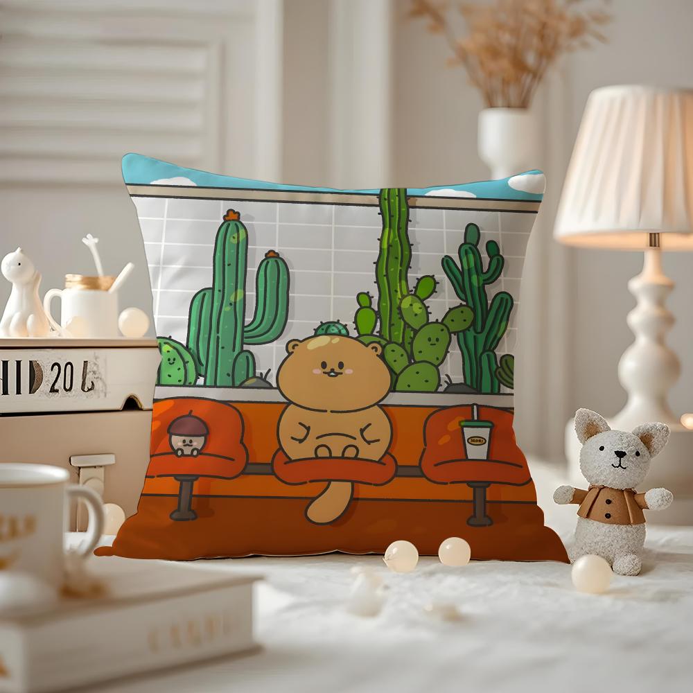 Cushion Cover Anti-dustmite Pillowcase Invisible Zipper Silky Short Plush Sofa Cushion Cover Cute Bear
