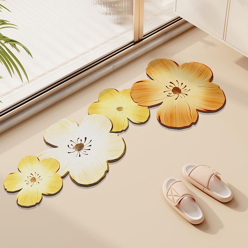 Small Fresh Flowers Diatom Mud Mat Home Bathroom Cute Flower Non-slip Mat Bathroom Absorbent Quick Drying Mat