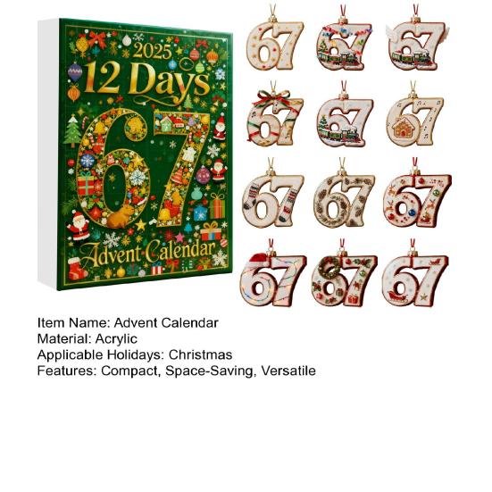 12-Day Christmas Advent Calendar with Acrylic Ornaments Easy-Open Windows Multifunctional Holiday Countdown Decoration for Kids Rooms And Cars
