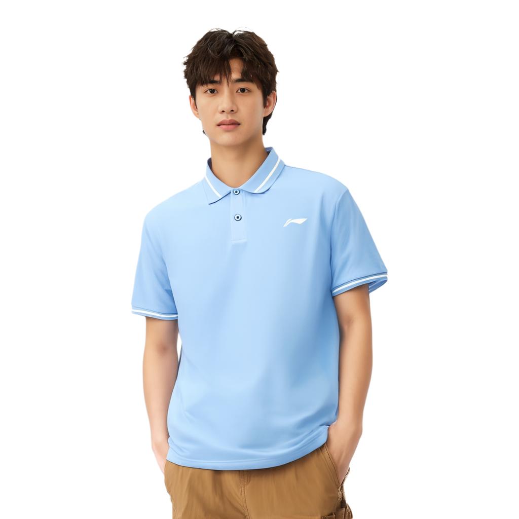 Li-Ning Campus Series Logo Print Quick-Dry Short Sleeve Polo Shirt Men Polo Shirts Calm-Blue YPLT041-5