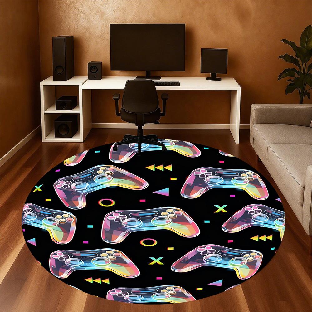 1PC Gamepad Pattern Round Chair mat Area Rug - Non-Slip, Floor Mat for Office, Bedroom, and Indoor Decor -Gift D1127194