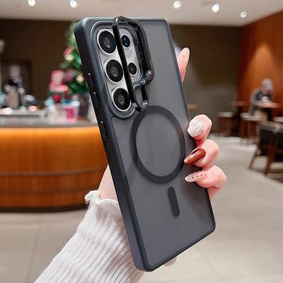 For Wireless Charging Magnetic Lens Holder Phone Case for Samsung Galaxy S24 FE S25 S23 Ultra S25 Plus + Protective Cover