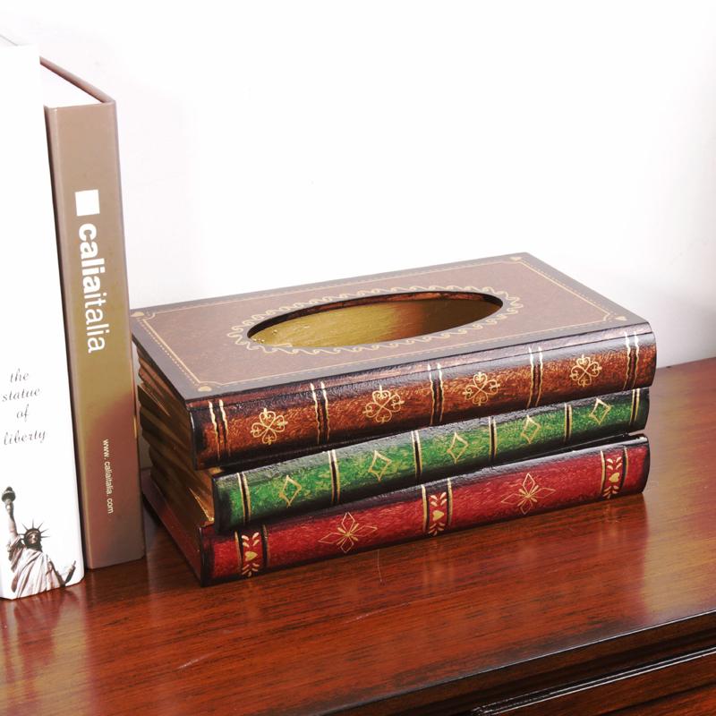 Retro Europäische Simulation Buch Taschentuchbox Holz Kreative Papieraufbewahrungsbox Wohnzimmer Restaurant Küchentisch Dekoration