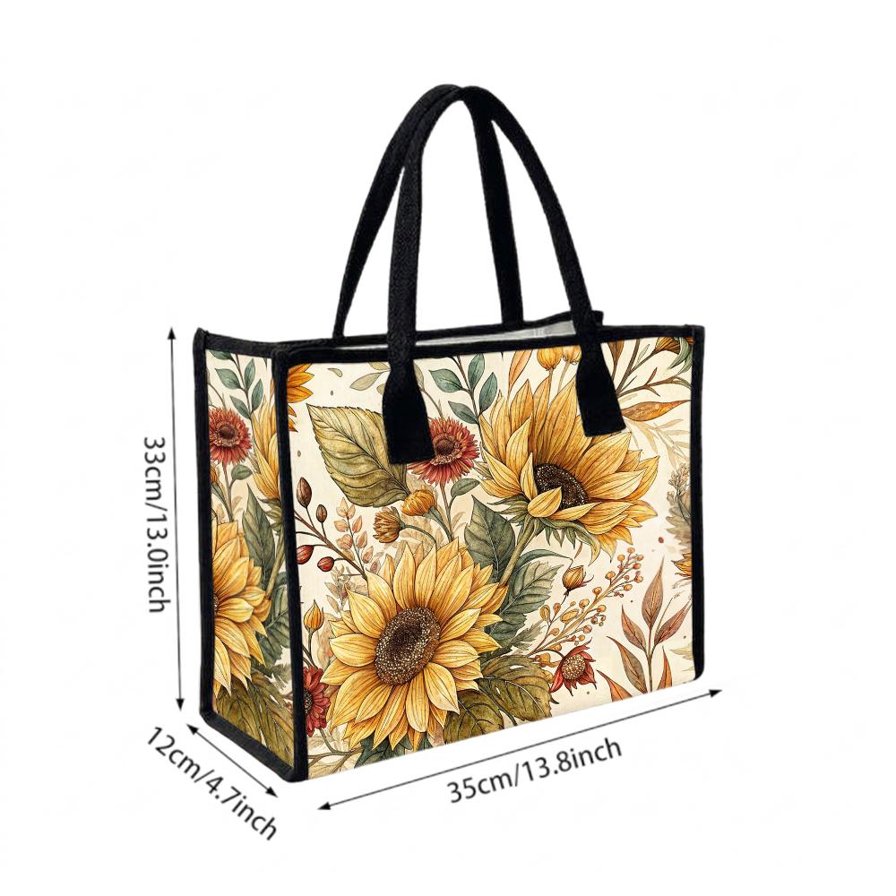 Sunflower Print Tote Bag Casual Daily Handbag Lightweight Reusable Shopping Shoulder Bag for Women Outdoor Use