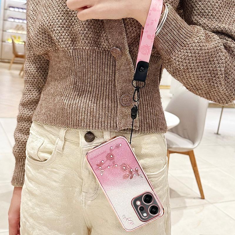 KADEM For Oppo Reno14 5G (Global) Case Flower Pattern TPU Gradient Phone Cover with Lanyards