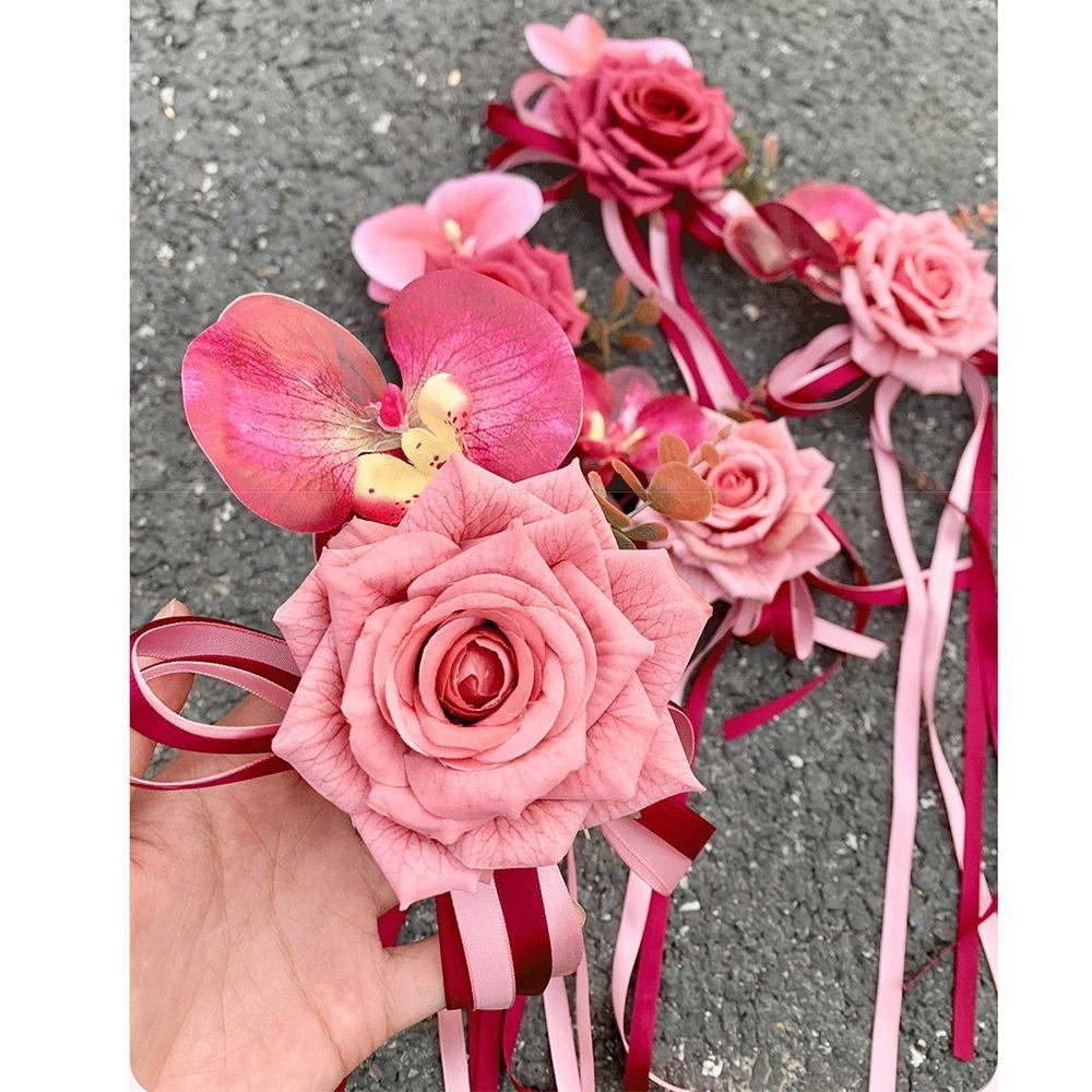 2Pcs Bowknot Car Rearview Mirror Ornament Artificial Bridal Car Decoration  Wedding Room
